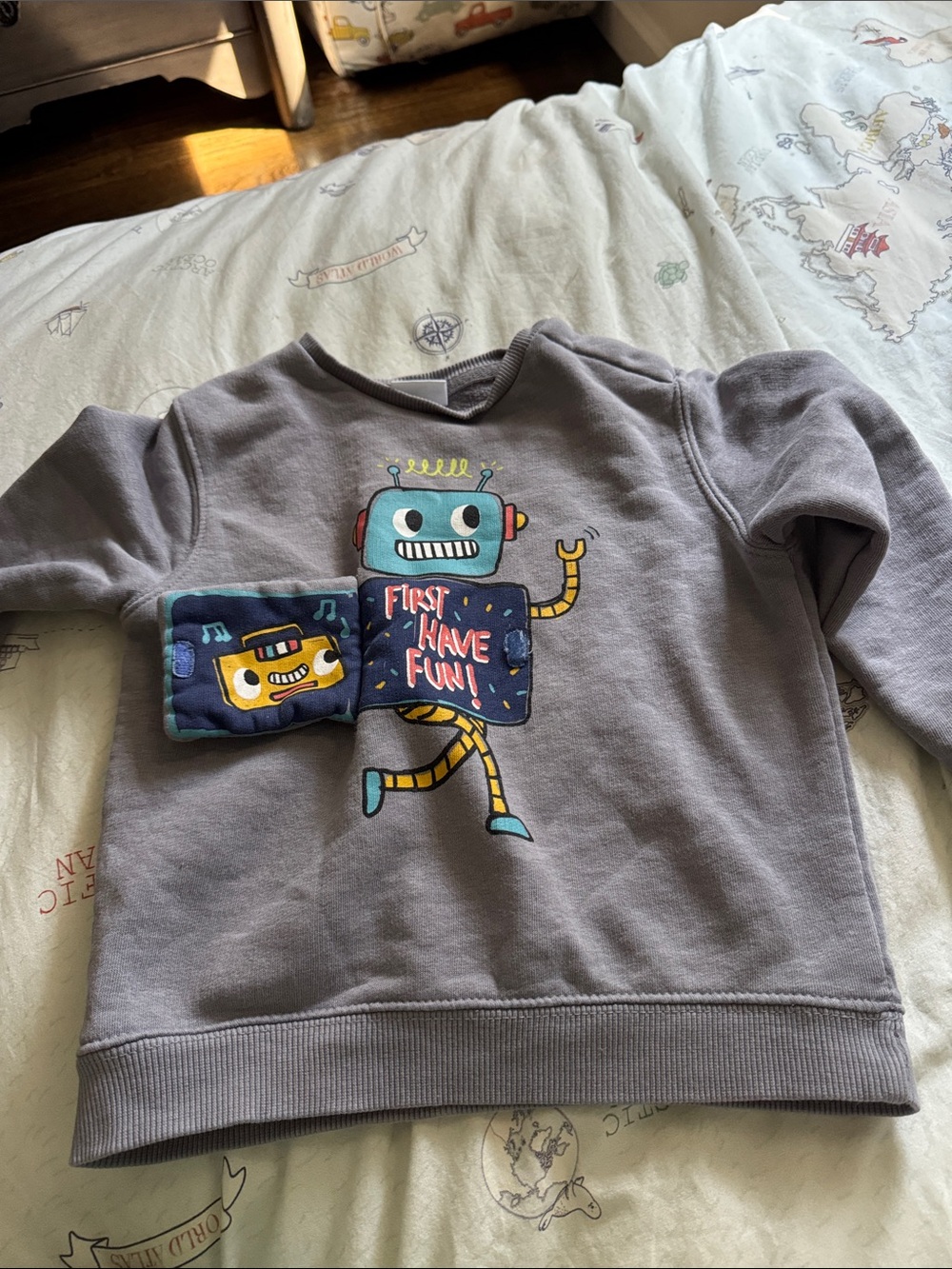 Zara Gray Robot Sweatshirt with Colorful Applique
